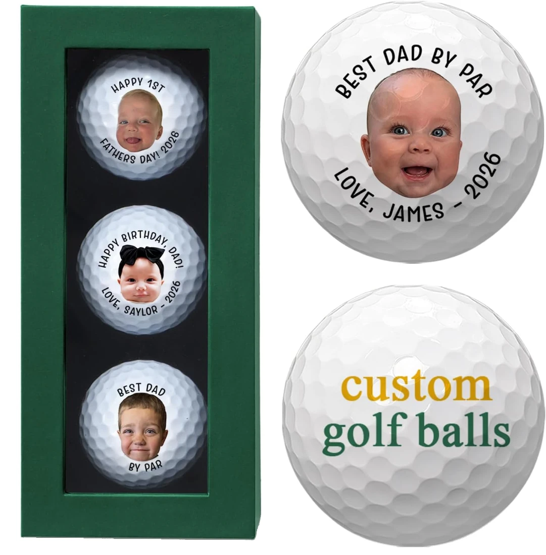 Personalized photo golf balls with an optional green gift box