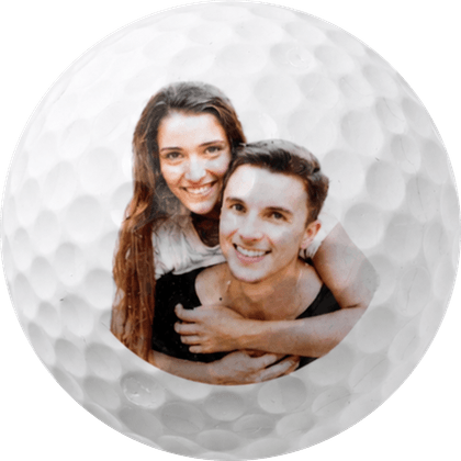 Golf ball printed with a couple's photo